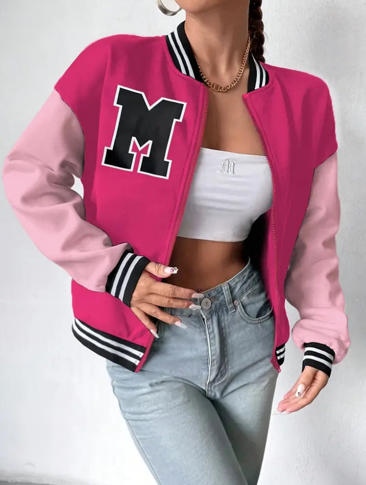 Ladies Letter Print Zipper Jacket