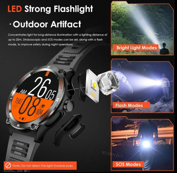 KT76 Ultra Powerful Flashlight Sports Smartwatch