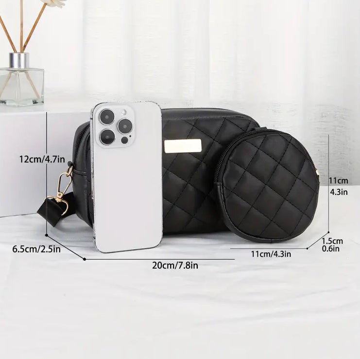 2 Piece Elegant Quilted Crossbody Bag