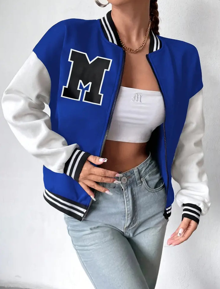 Ladies Letter Print Zipper Jacket