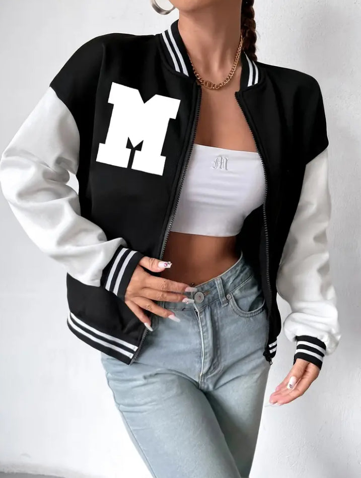 Ladies Letter Print Zipper Jacket